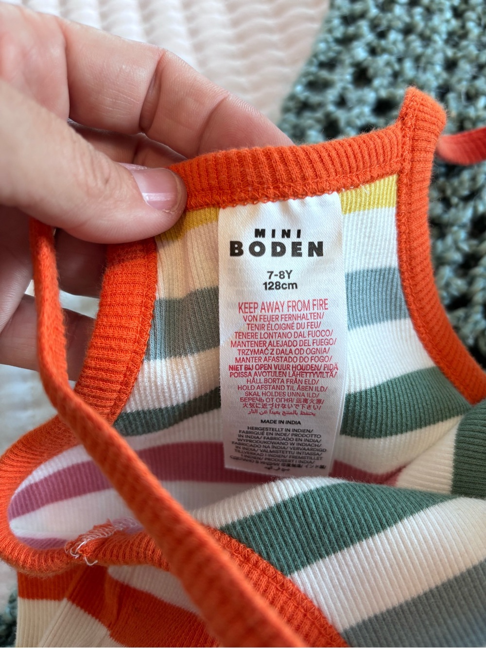 Mini Boden Rainbow Stripe Tank Dress with Red Trim - Picture 2 of 5